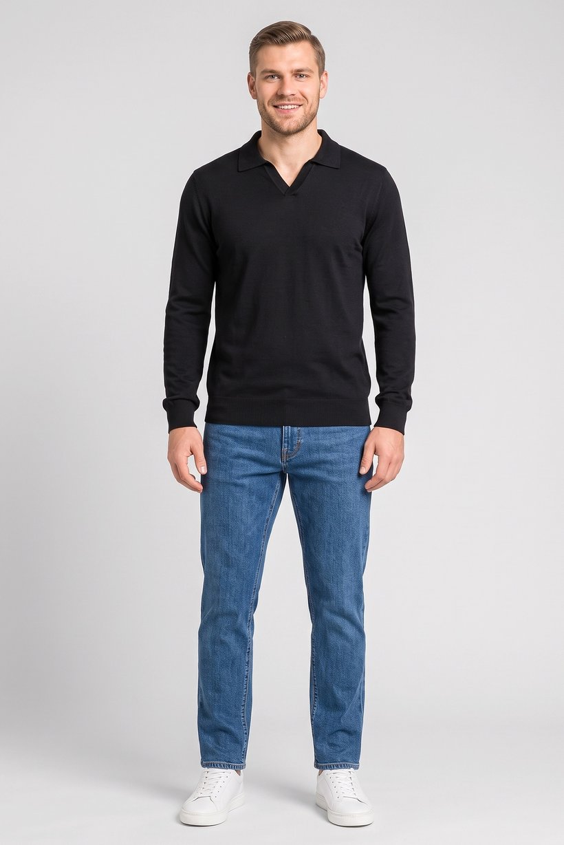 Men V Neck Long Sleeve Knitted Sweater, Black