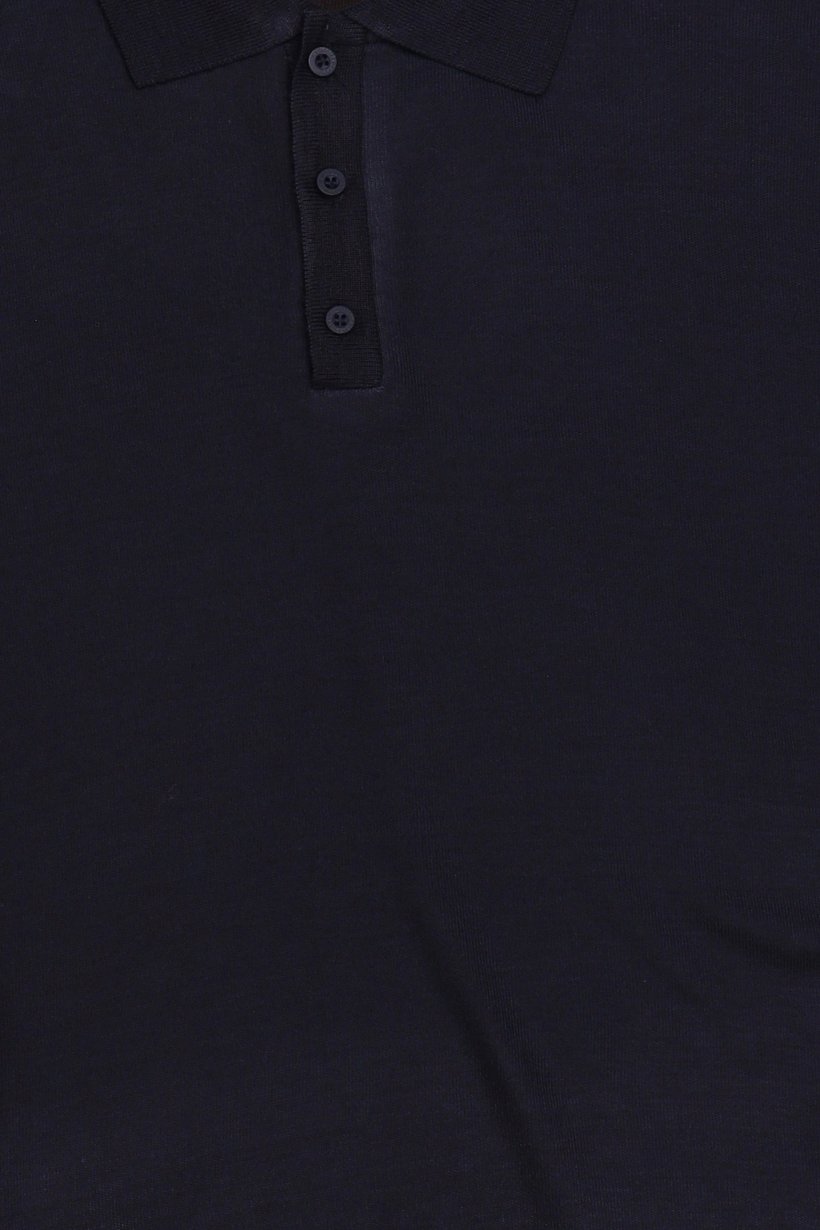 Men Spread Collar Long Sleeve Knitted Polo Shirt, Navy