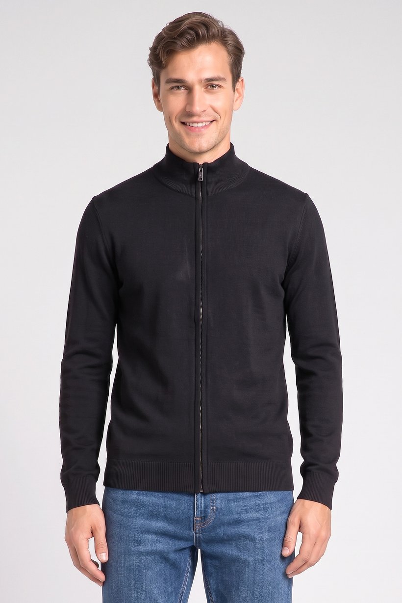 Men High Neck Plain Sweater, Black