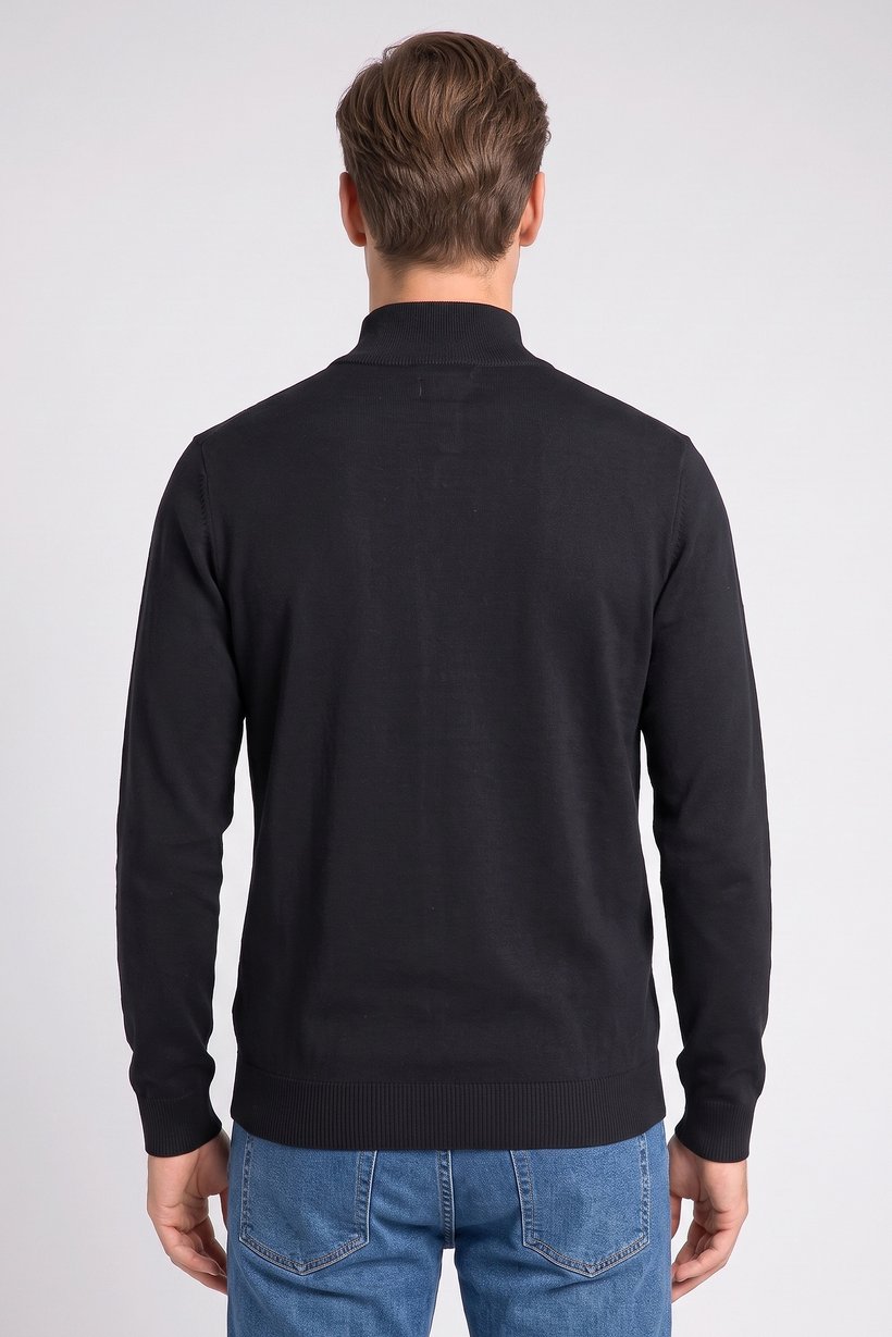 Men High Neck Plain Sweater, Black