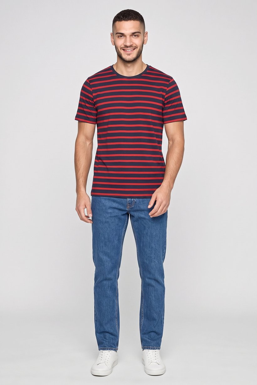 Men Crew Neck Short Sleeve Stripe T-Shirt, Multicolor