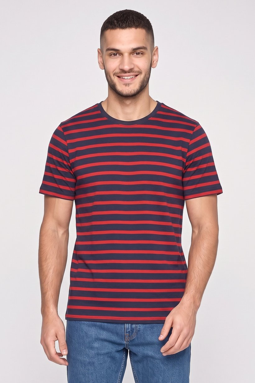 Men Crew Neck Short Sleeve Stripe T-Shirt, Multicolor