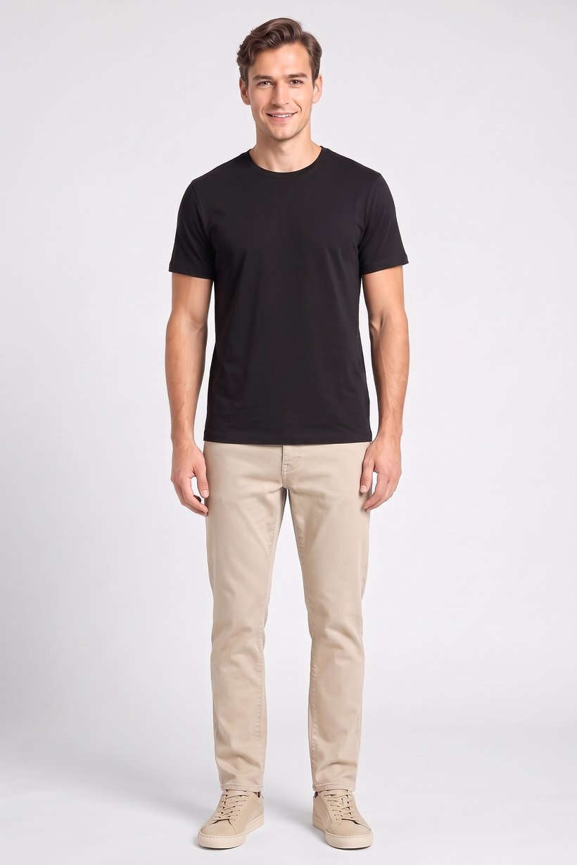 Men Crew Neck Short Sleeve Plain T-Shirt, Black