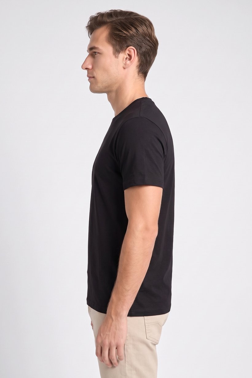 Men Crew Neck Short Sleeve Plain T-Shirt, Black