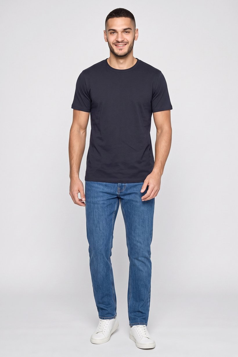 Men Crew Neck Short Sleeve Plain T-Shirt, Navy Blue