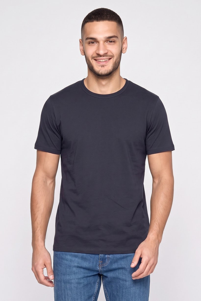 Men Crew Neck Short Sleeve Plain T-Shirt, Navy Blue