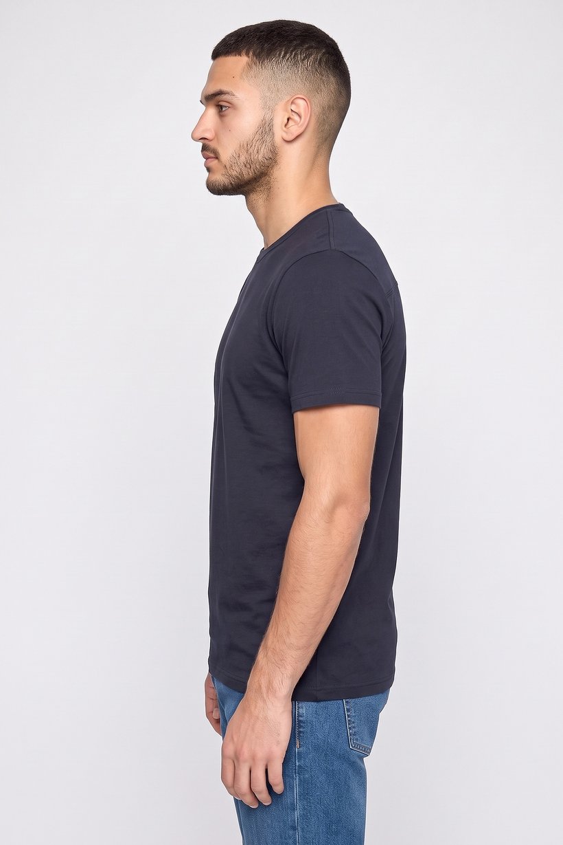 Men Crew Neck Short Sleeve Plain T-Shirt, Navy Blue