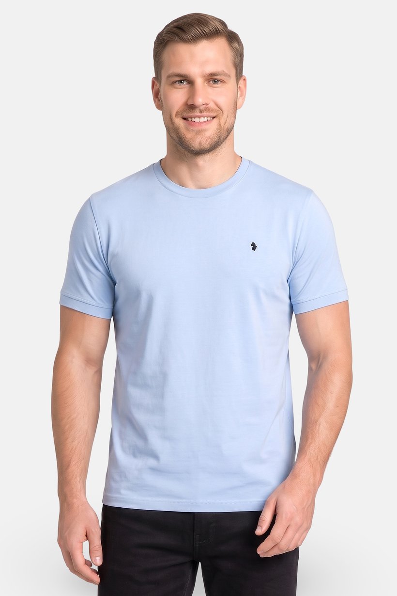 Men Crew Neck Short Sleeve Brand Logo T-Shirt, Light Blue
