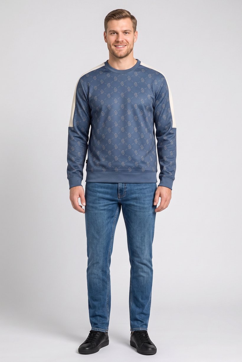 Men Long Sleeve Allover Print Sweatshirt, Slate Blue
