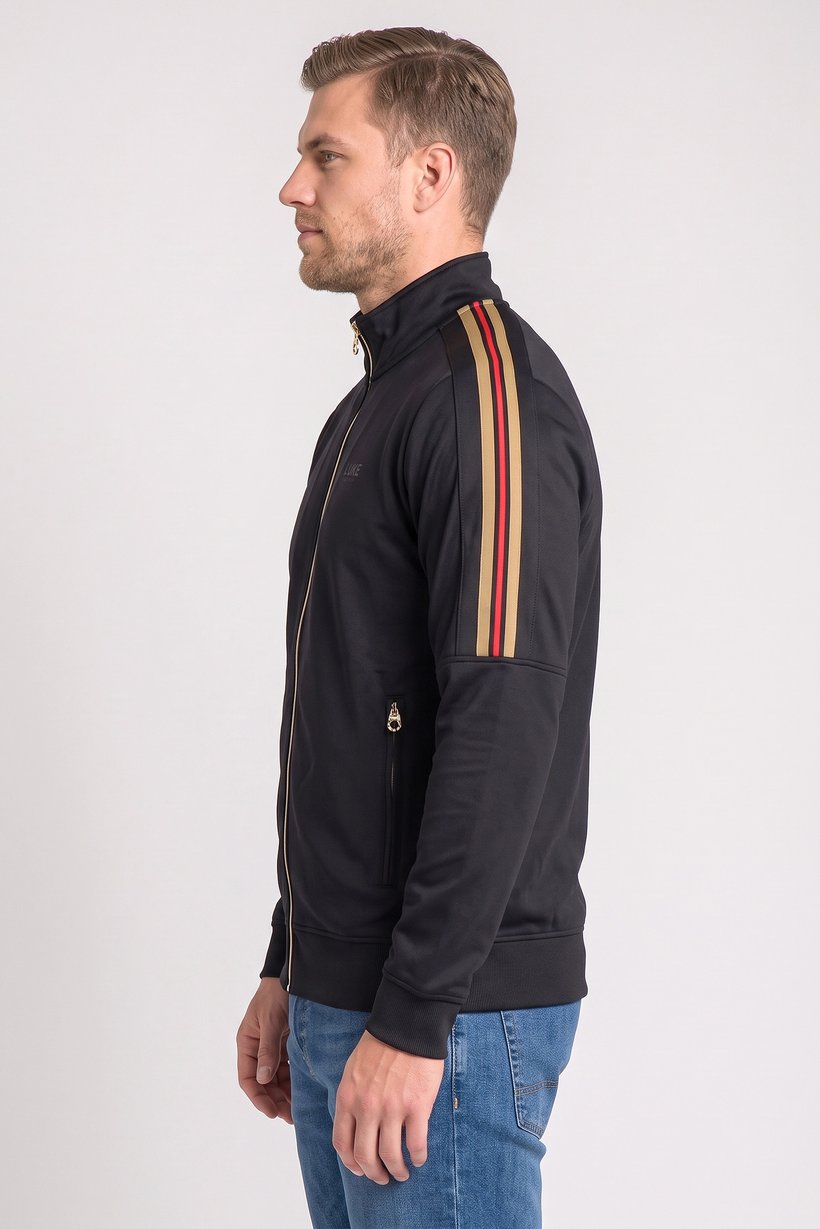 Men Long Sleeve Brand Logo Full Zip Sweatshirt, Black