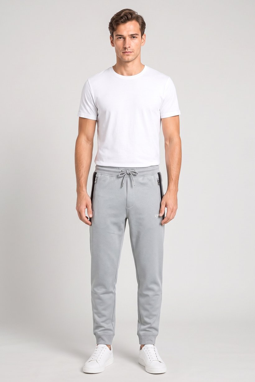 Men Regular Fit Brand Logo Jogger Pants, Grey
