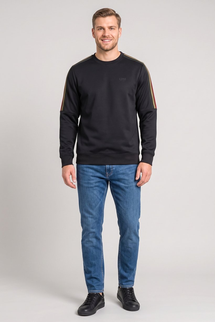 Men Crew Neck Long Sleeve Brand Logo Sweatshirt, Black