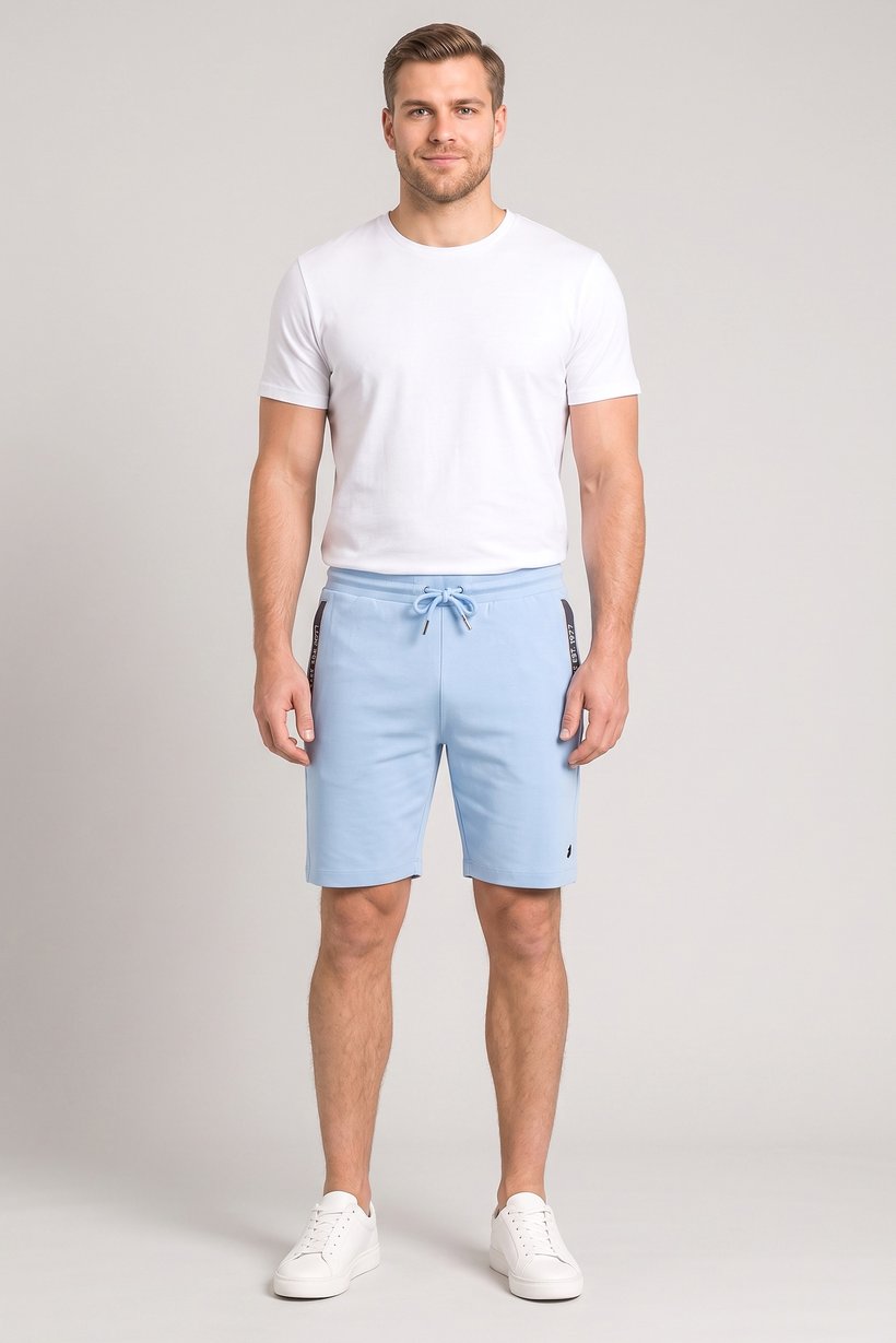 Men Brand Logo Basic Shorts, Sky Blue
