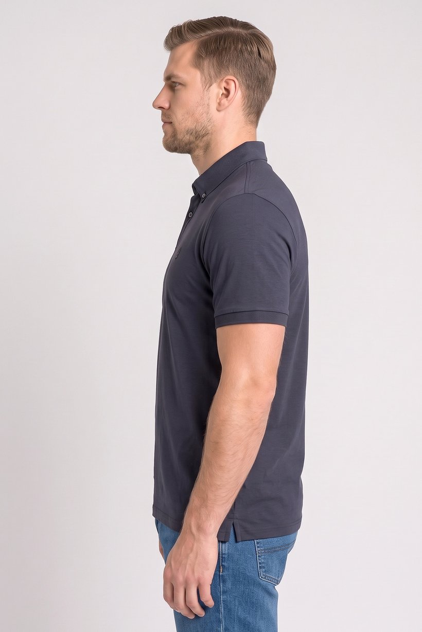 Men Regular Fit Brand Logo Short Sleeve Polo Shirt, Dark Grey