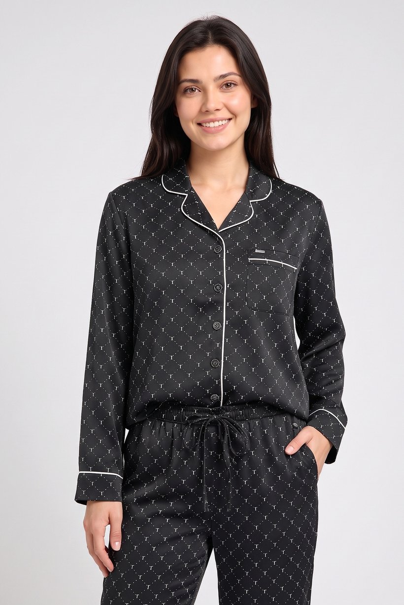 Women 2 Pieces Allover Print Long Sleeve Shirt And Pants Pajama Set, Multicolor