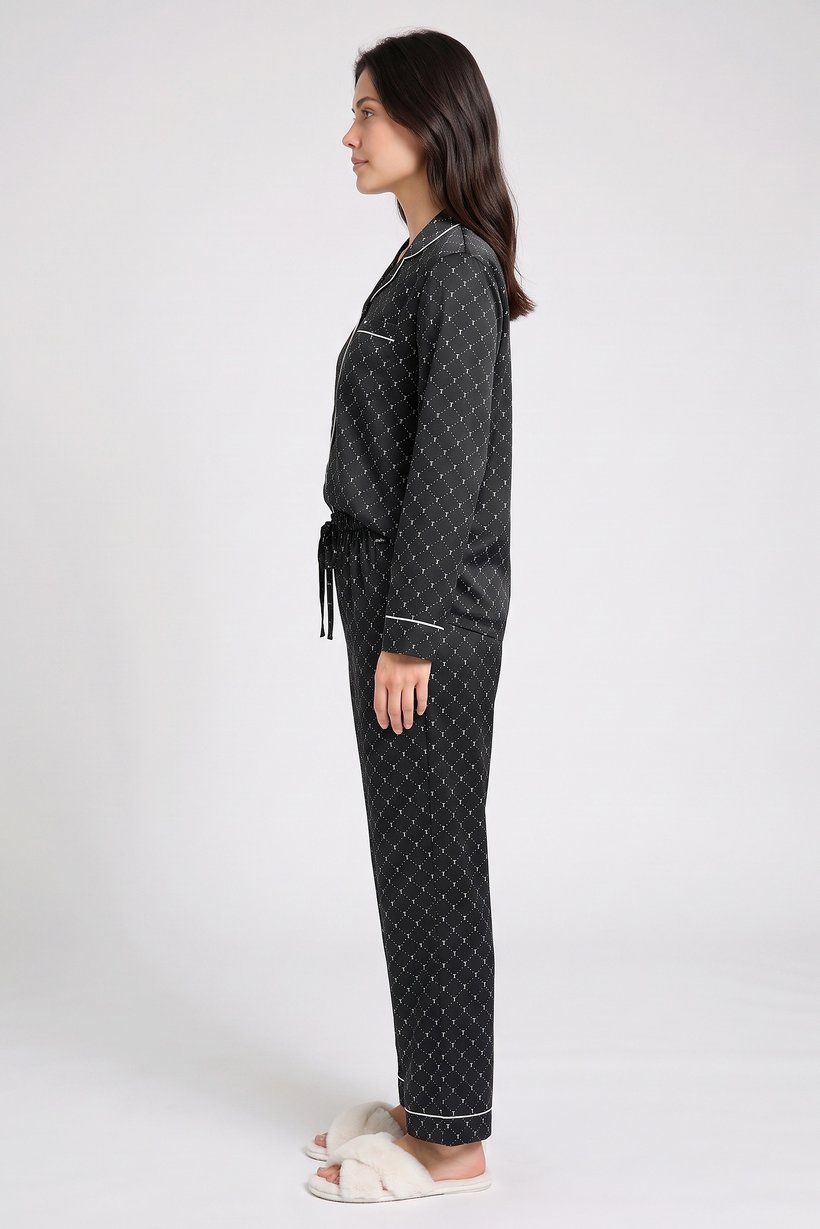Women 2 Pieces Allover Print Long Sleeve Shirt And Pants Pajama Set, Multicolor