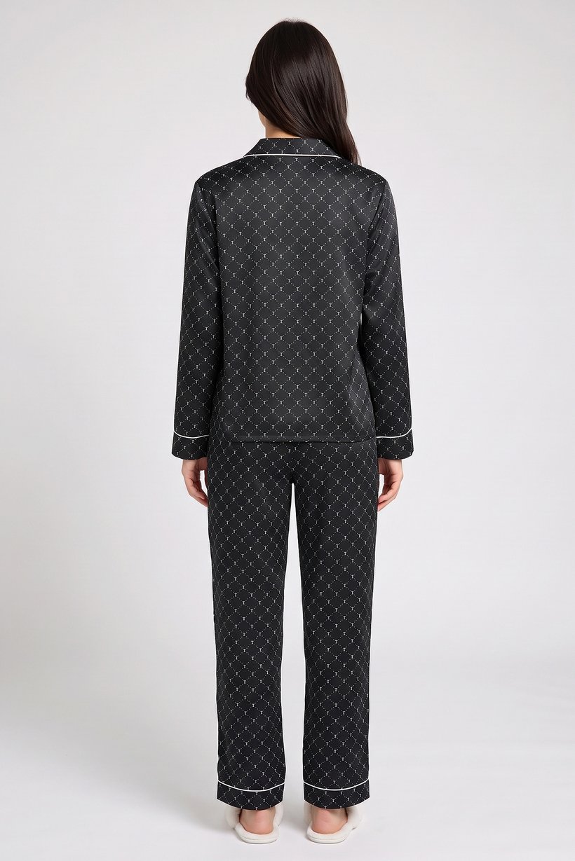 Women 2 Pieces Allover Print Long Sleeve Shirt And Pants Pajama Set, Multicolor