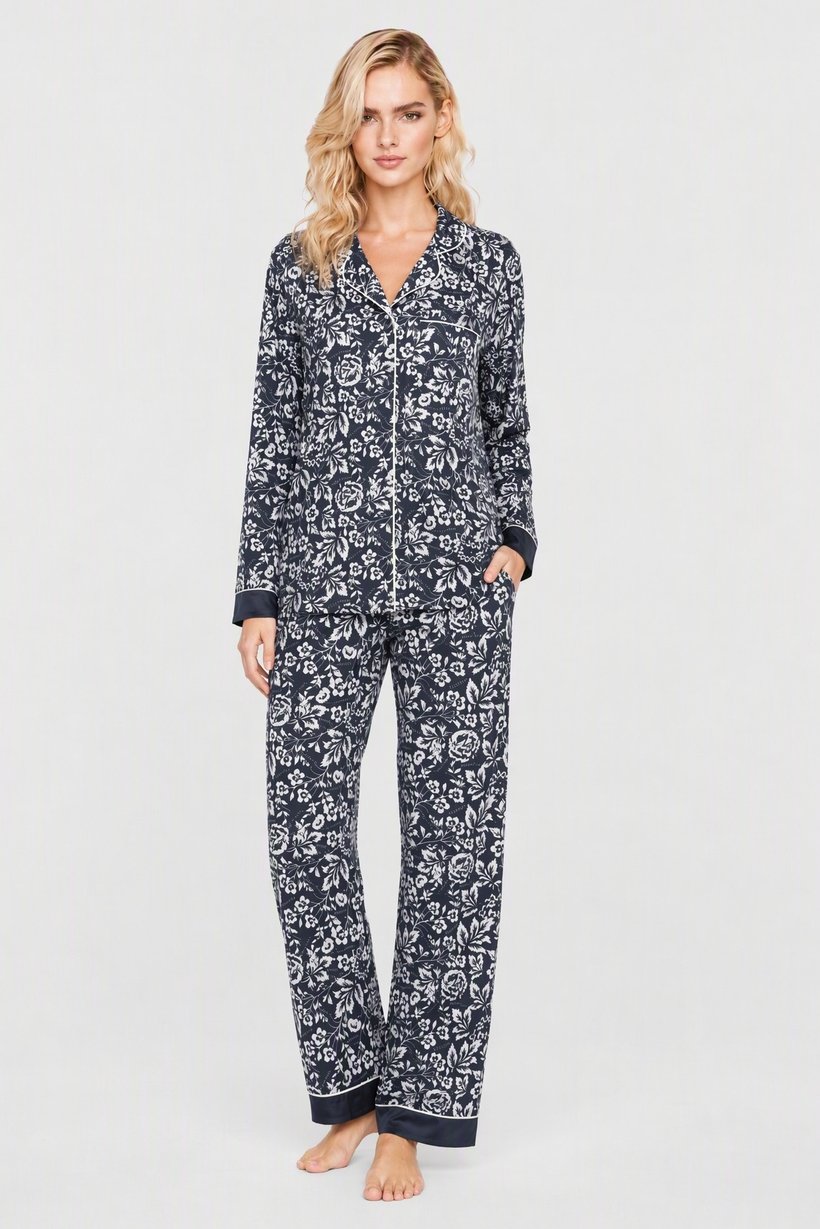 Women 2 Pieces Floral Print Long Sleeve Shirt And Pants Pajama Set, Multicolor