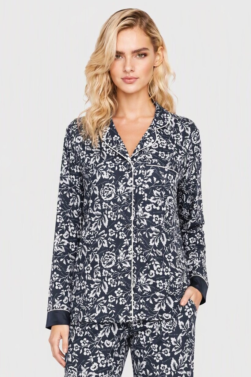 Women 2 Pieces Floral Print Long Sleeve Shirt And Pants Pajama Set, Multicolor