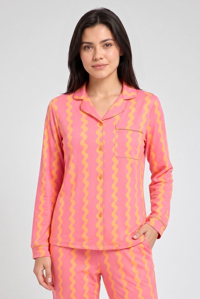 Women 2 Pieces Allover Print Long Sleeve Top And Pants Pajama Set, Multicolor