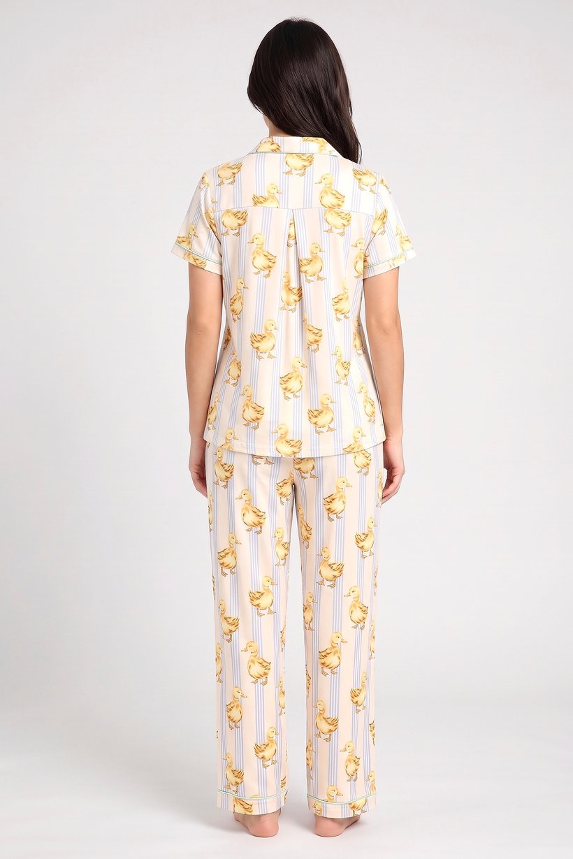 Women 2 Pieces Allover Print Short Sleeve Top And Pants Pajama Set, Multicolor