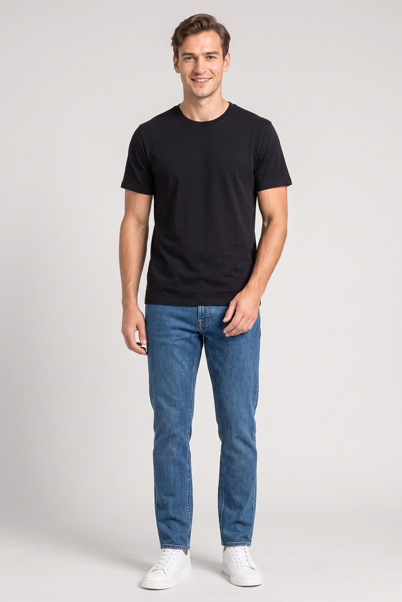 Men Crew Neck Short Sleeve Plain T-Shirt, Black