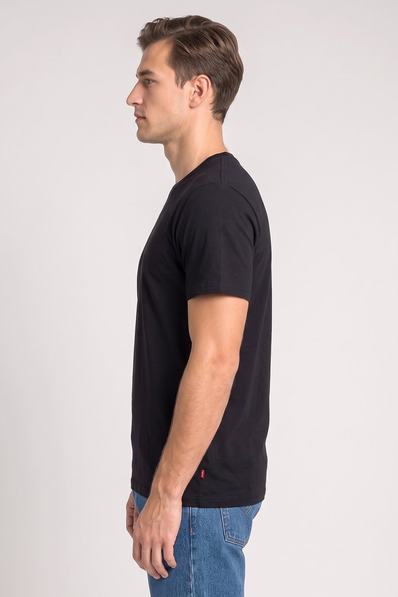 Men Crew Neck Short Sleeve Plain T-Shirt, Black