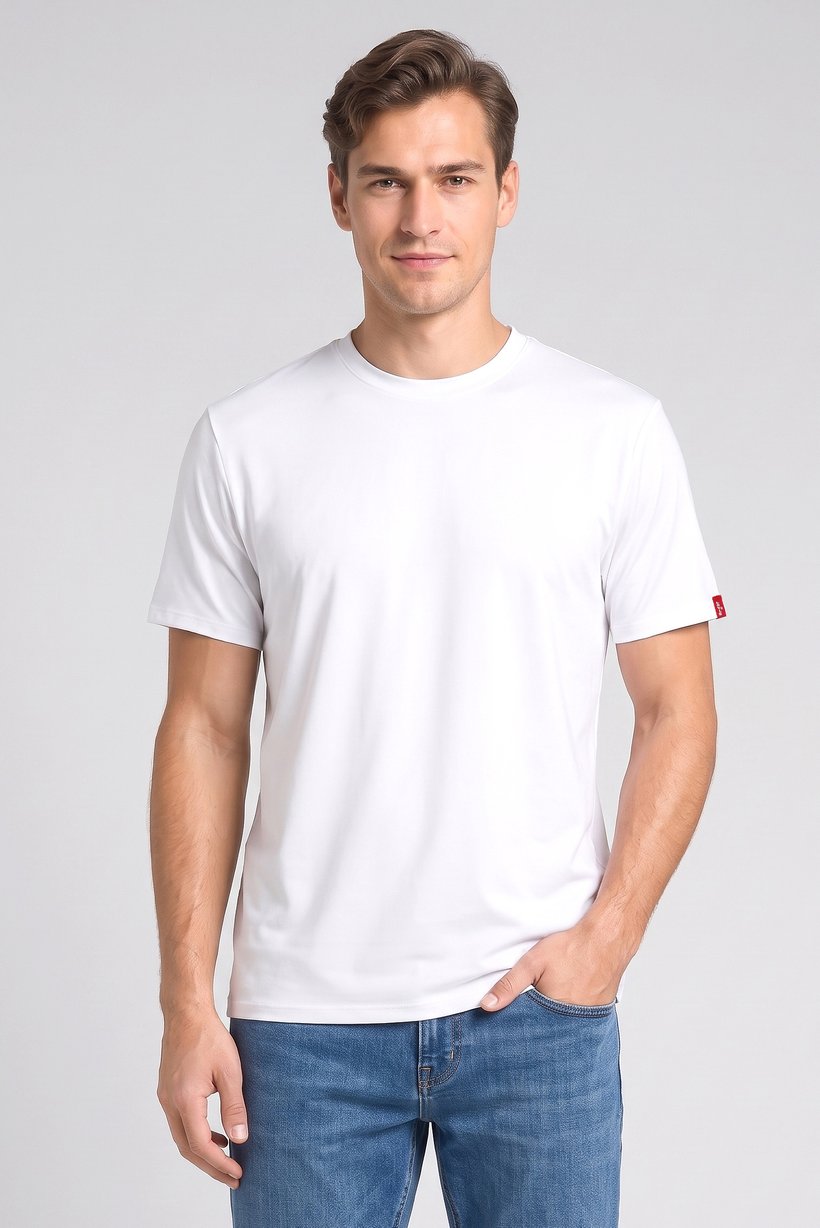 Men Crew Neck Short Sleeve Plain T-Shirt, White