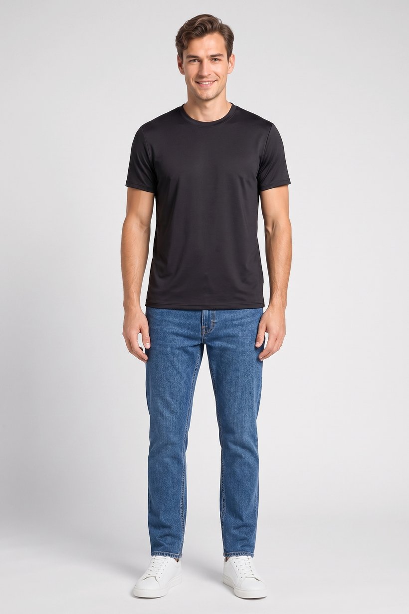 Men Crew Neck Short Sleeve Plain T-Shirt, Black