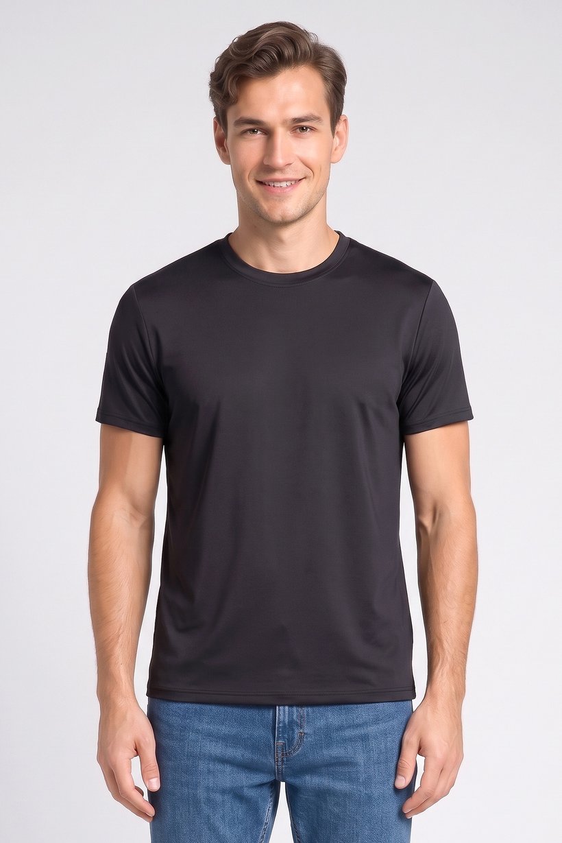 Men Crew Neck Short Sleeve Plain T-Shirt, Black