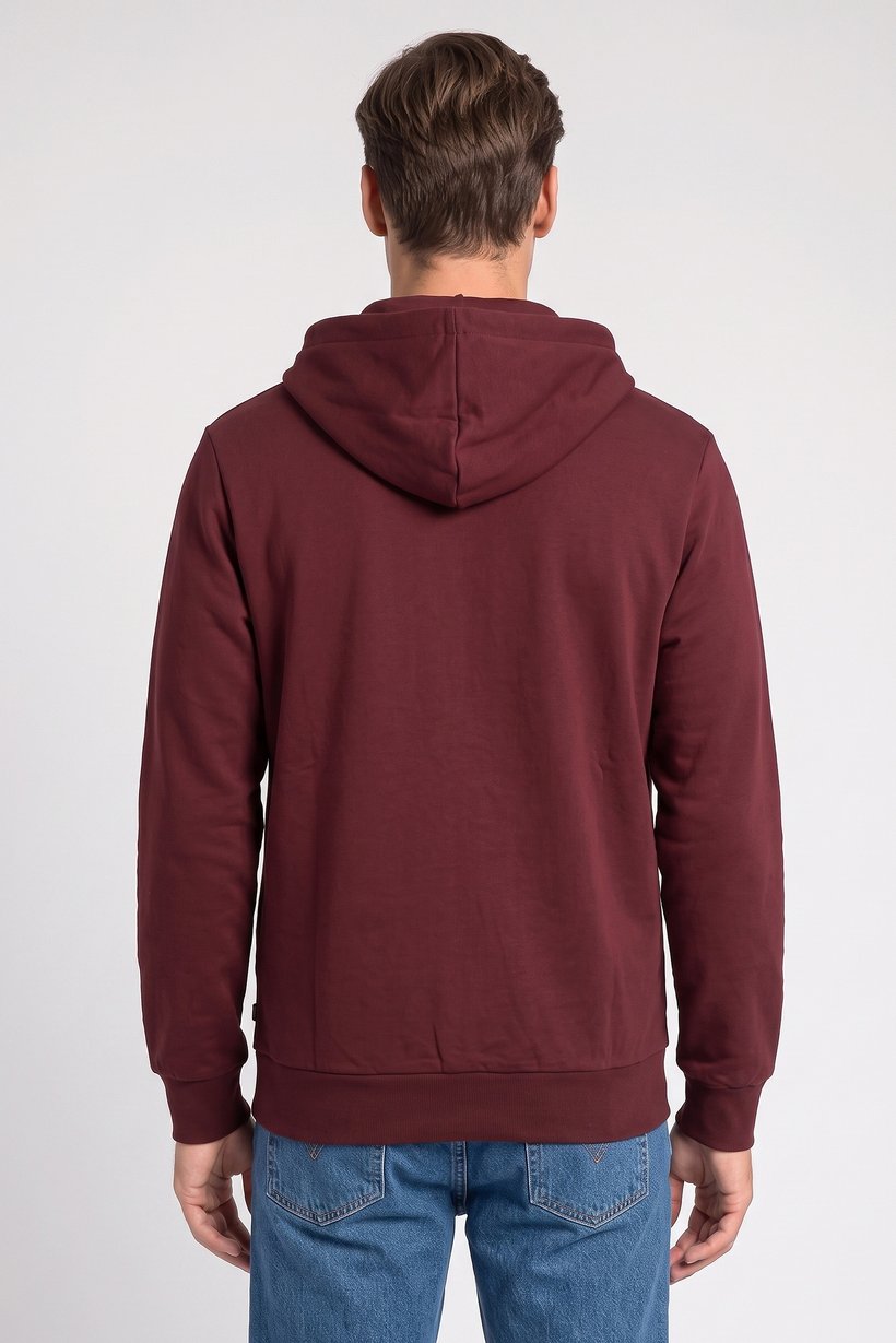 Men Full Zip Long Sleeve Brand Logo Hoodie, Dark Burgundy