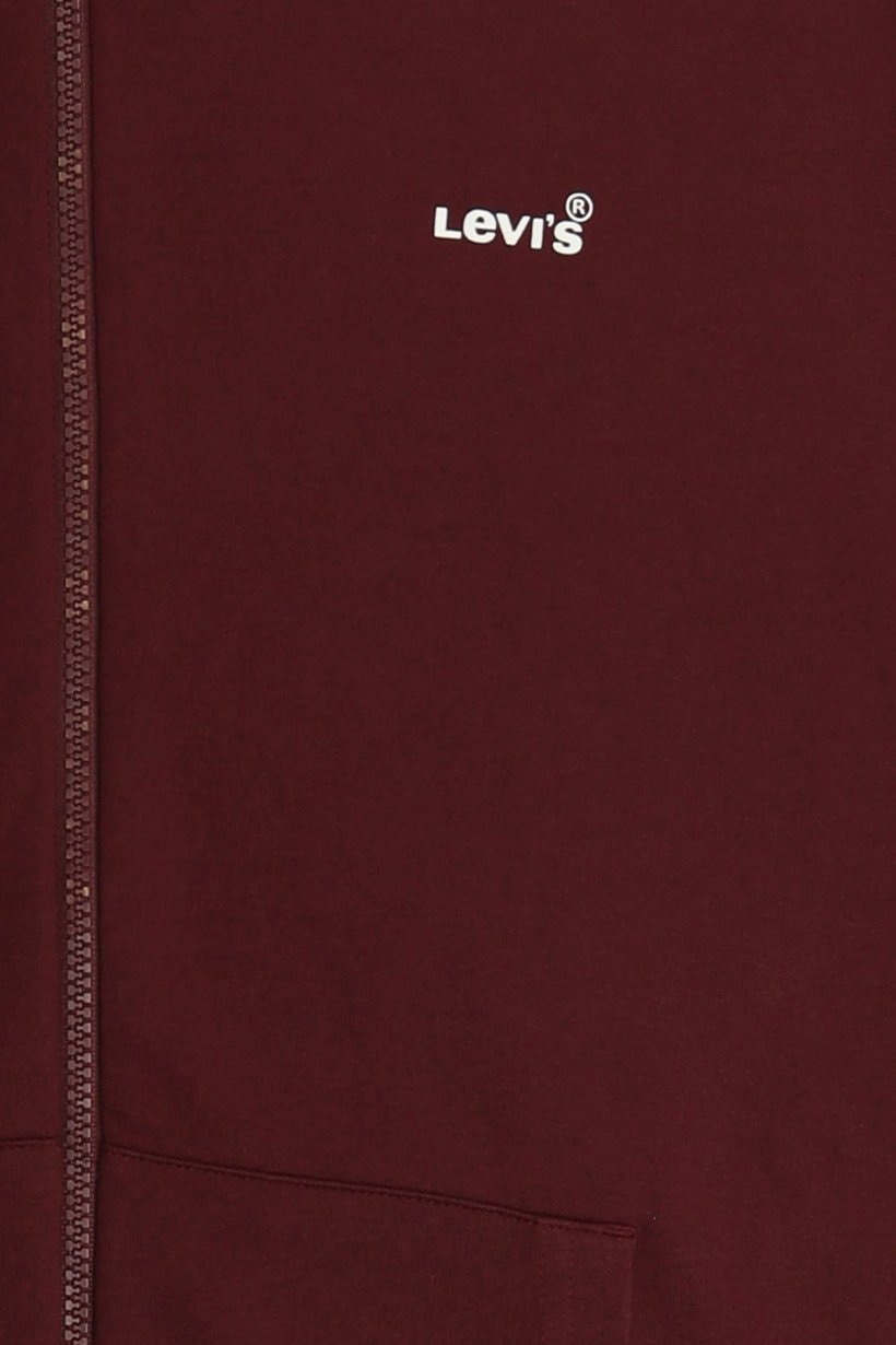 Men Full Zip Long Sleeve Brand Logo Hoodie, Dark Burgundy