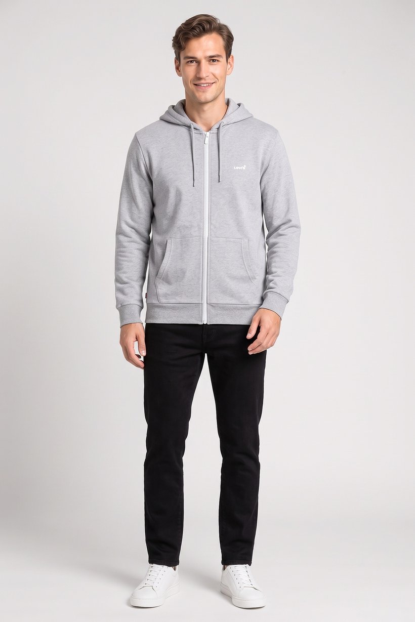 Men Full Zip  Long Sleeve Brand Logo Hoodie, Grey