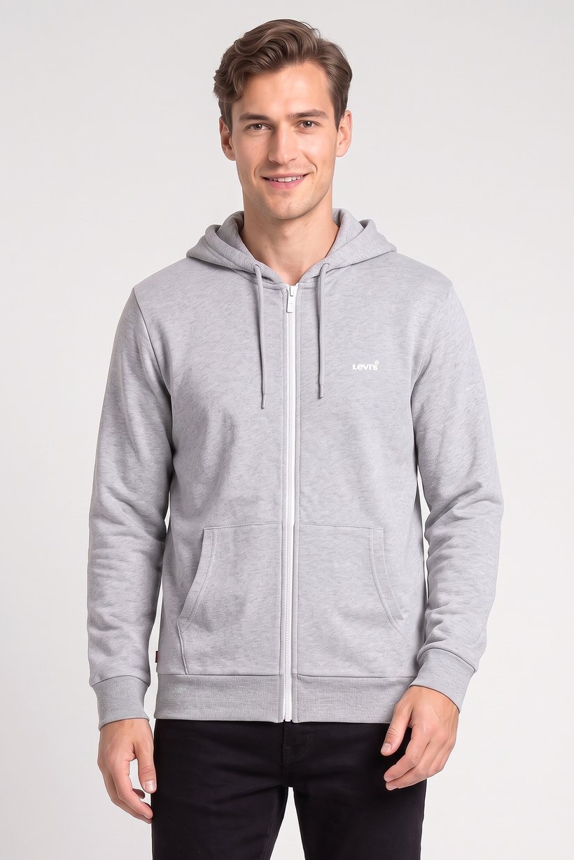 Men Full Zip  Long Sleeve Brand Logo Hoodie, Grey