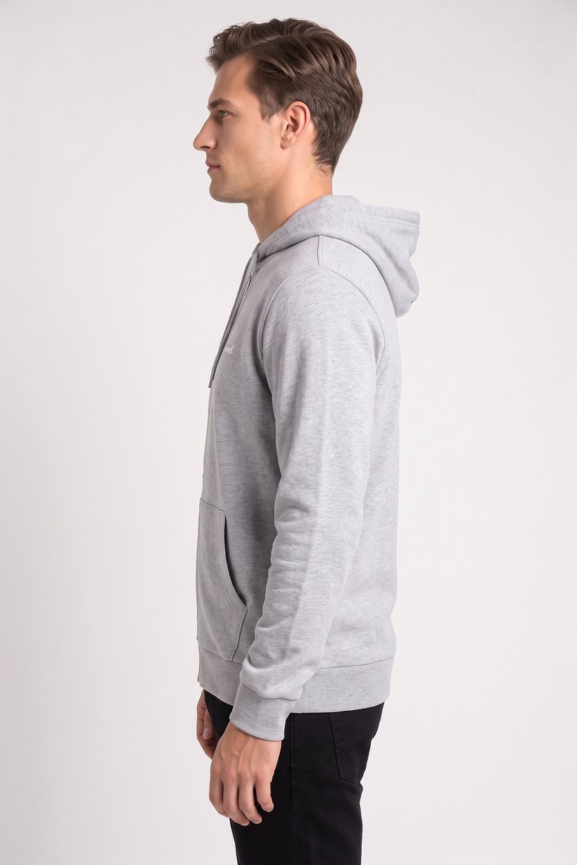 Men Full Zip  Long Sleeve Brand Logo Hoodie, Grey