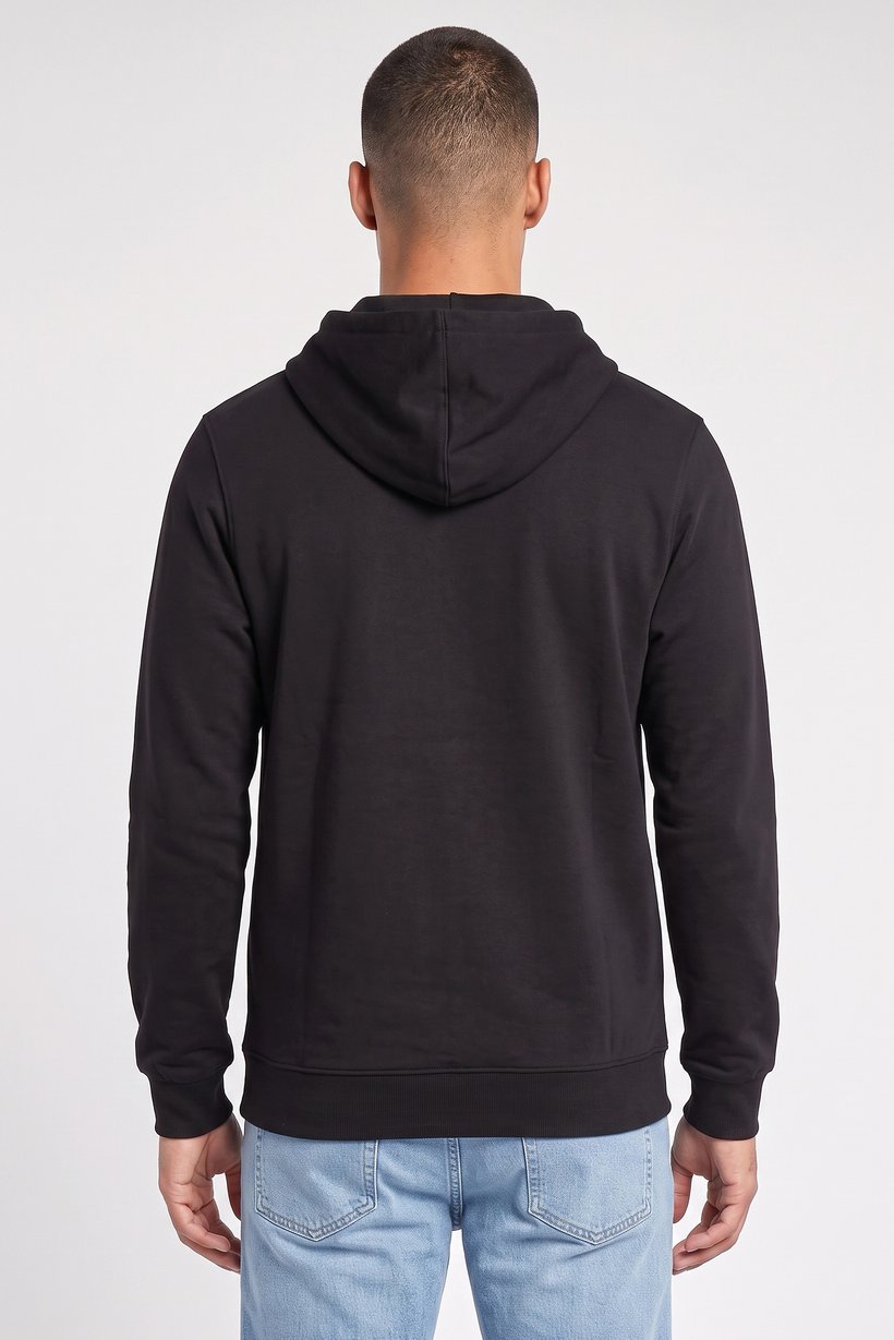 Men Long Sleeve Plain Full Zip Hoodie, Black