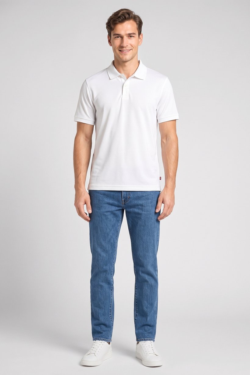 Men Regular Fit Textured Short Sleeve Polo Shirt, White