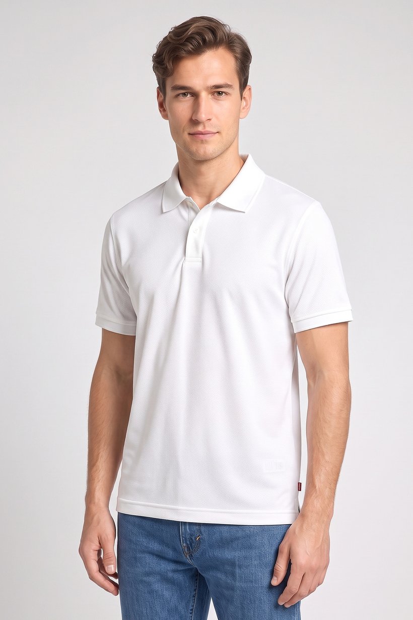 Men Regular Fit Textured Short Sleeve Polo Shirt, White