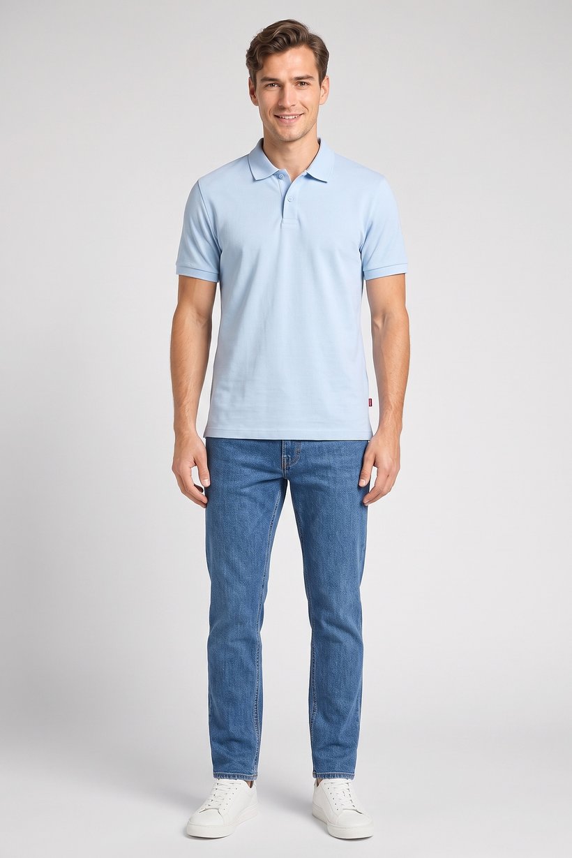 Men Regular Fit Short Sleeve Plain Polo Shirt, Light Blue