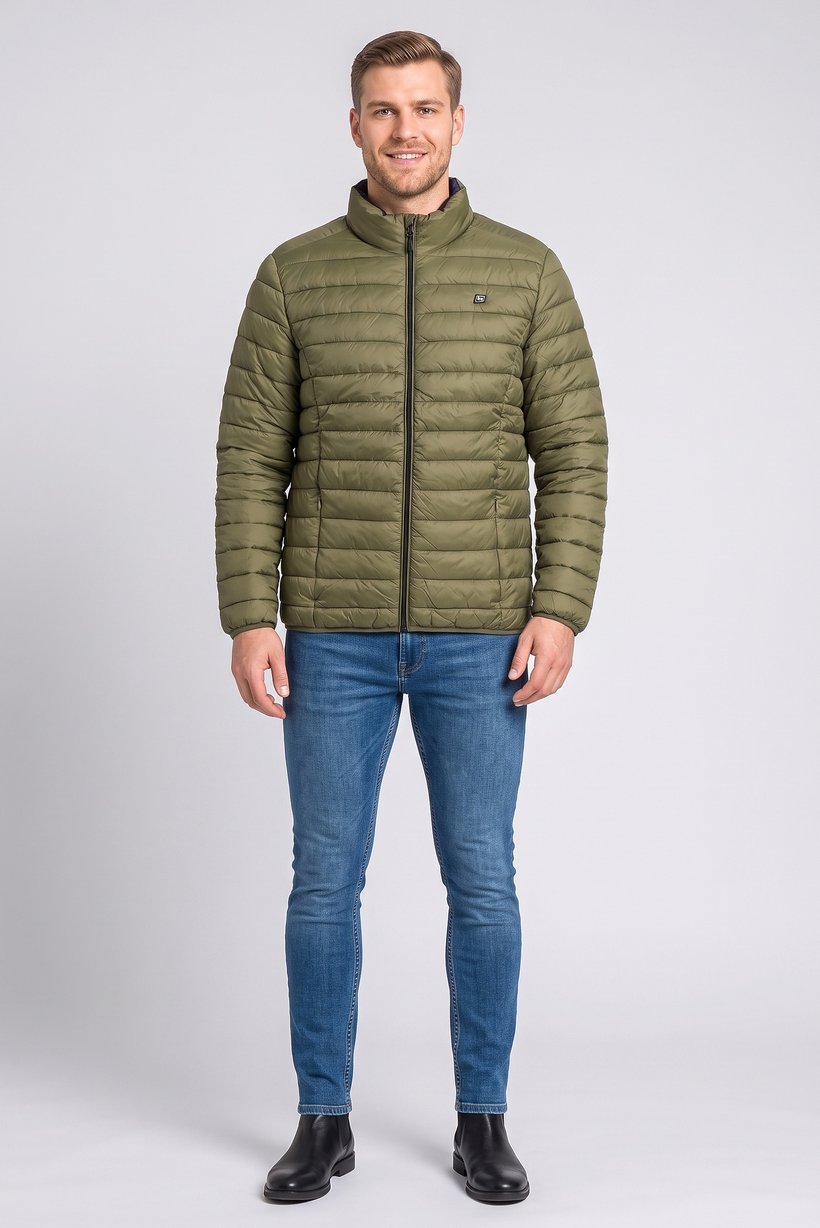 Men Quilted Puffer Jacket, Olive