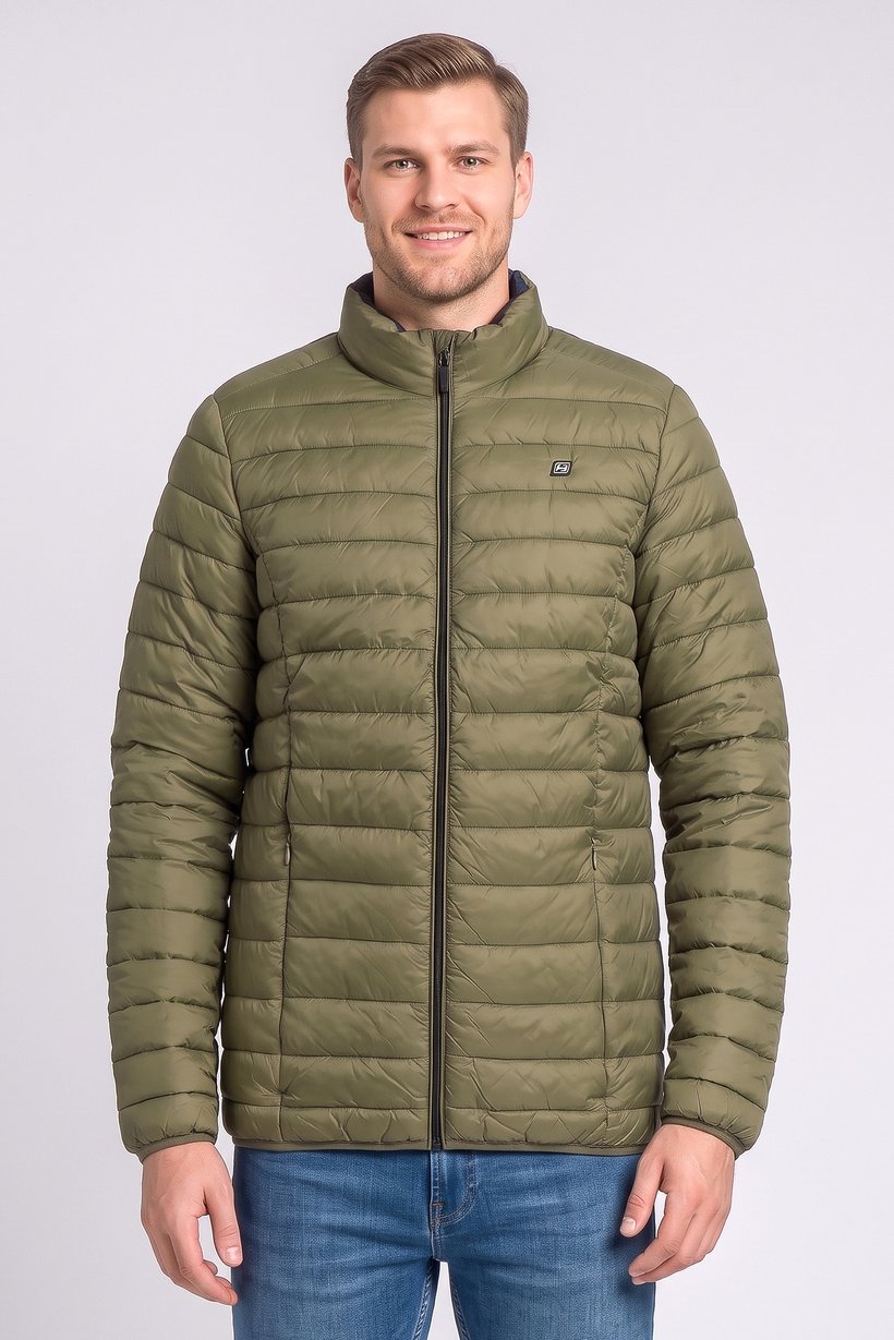 Men Quilted Puffer Jacket, Olive