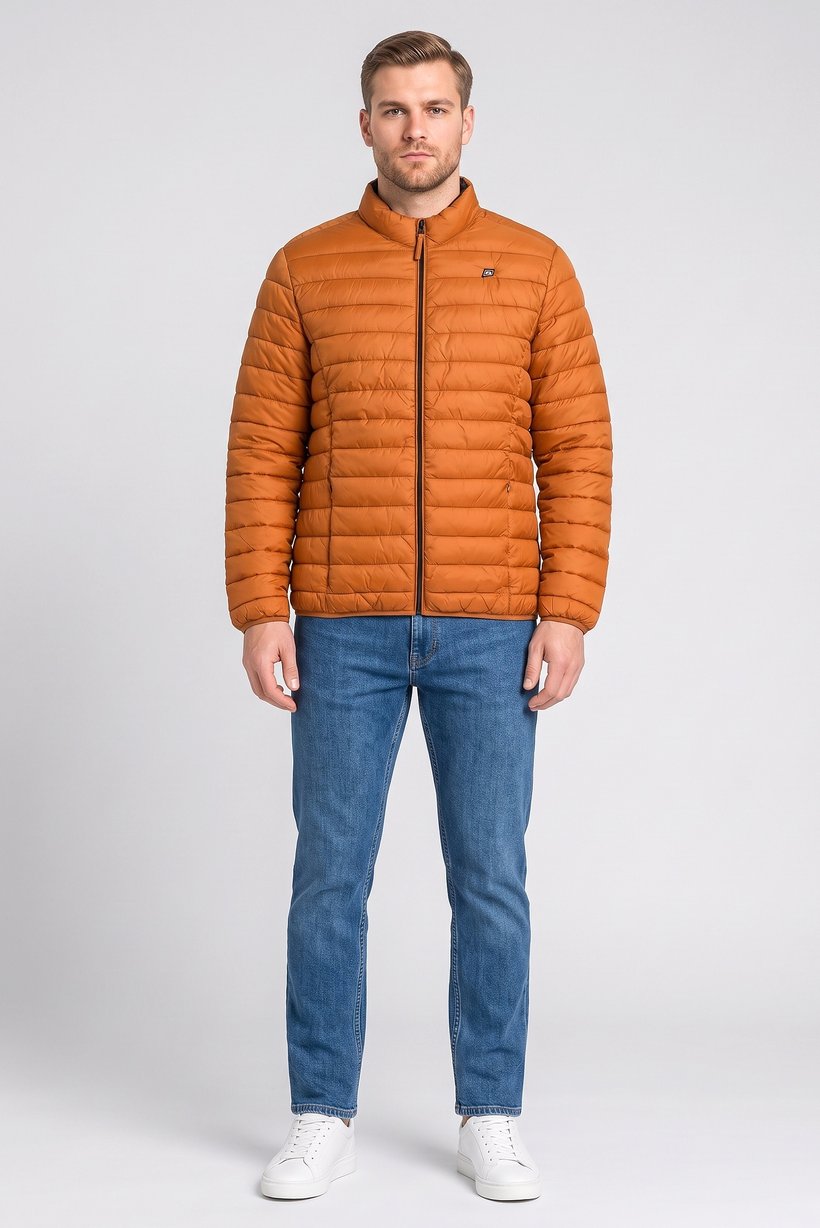 Men Quilted Puffer Jacket, Brown
