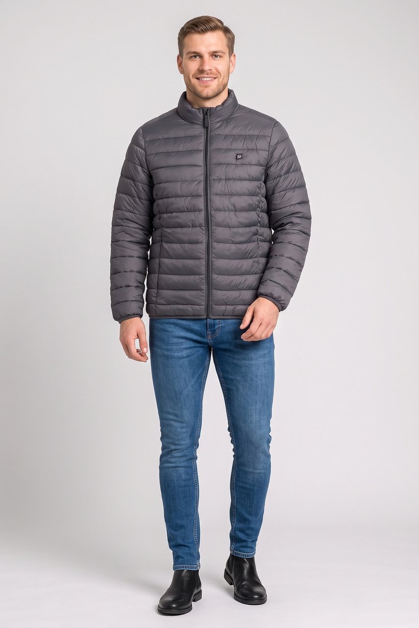 Men Quilted Puffer Jacket, Grey