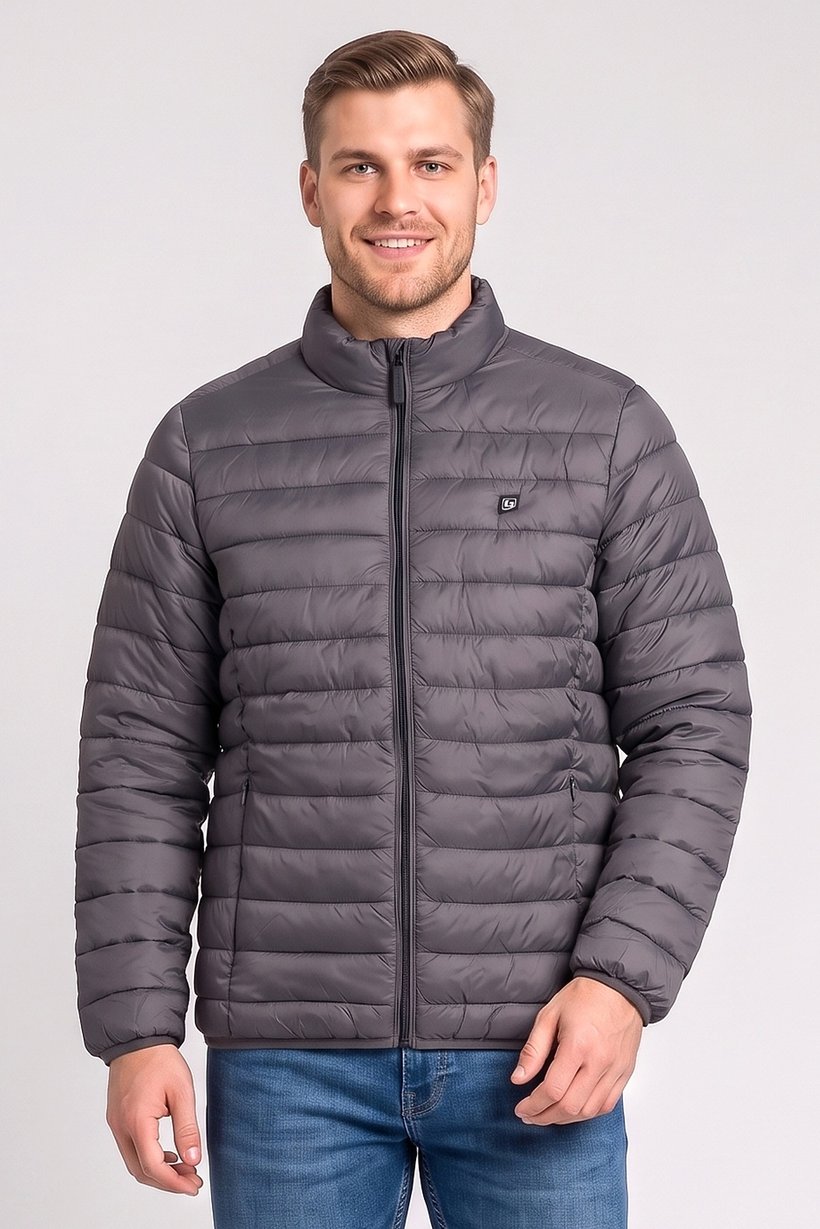 Men Quilted Puffer Jacket, Grey