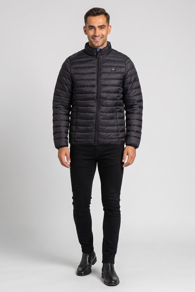 Men Quilted Puffer Jacket, Black