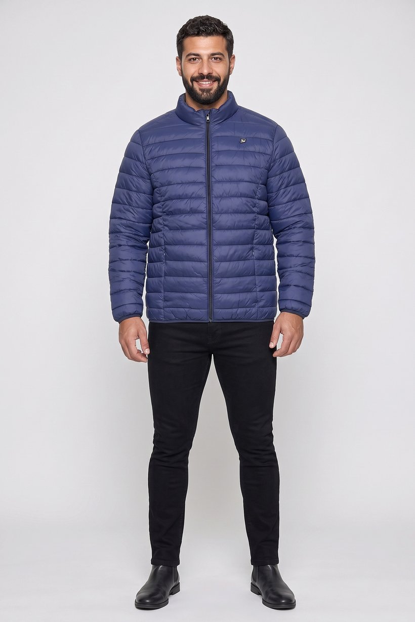 Men Quilted Puffer Jacket, Blue