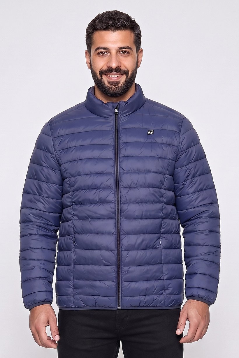 Men Quilted Puffer Jacket, Blue
