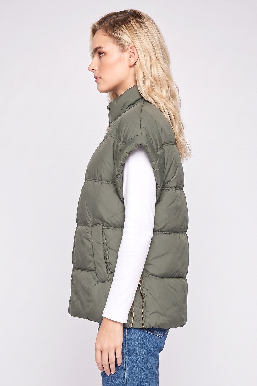 Women Quilted Vest Jacket, Olive