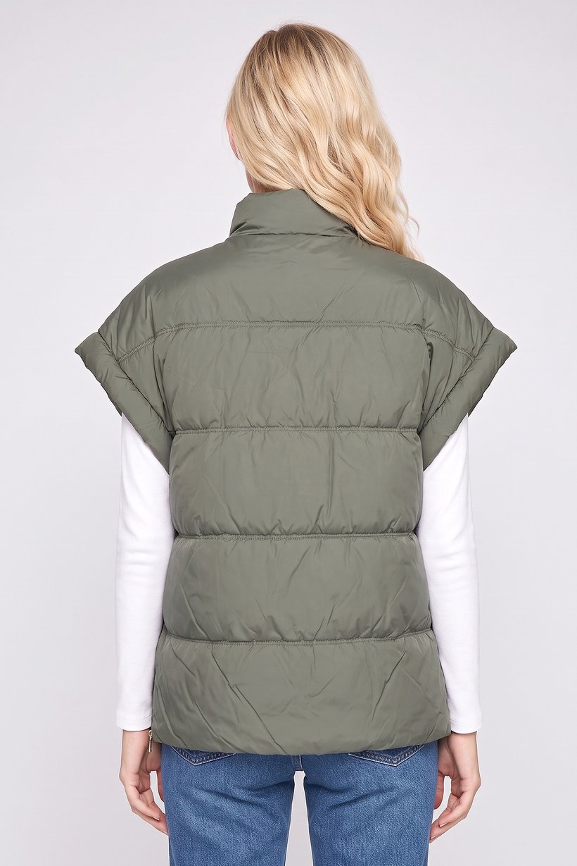 Women Quilted Vest Jacket, Olive
