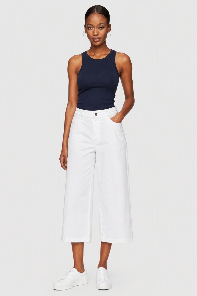 Women Regular Fit Solid Wide Leg Capri Pants, White